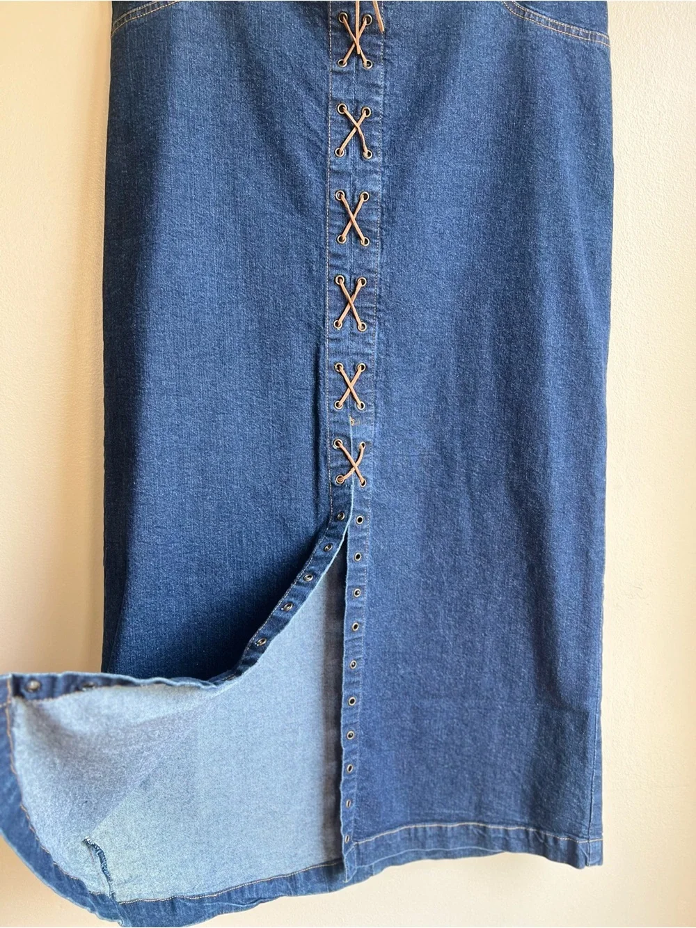 Vintage Y2K Starwear Jeans Denim Maxi Skirt 15/16 Lace Up Front Slit